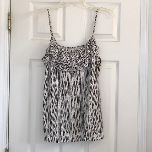 Loft Black and White Ruffle Tank Top - Picture 1 of 7